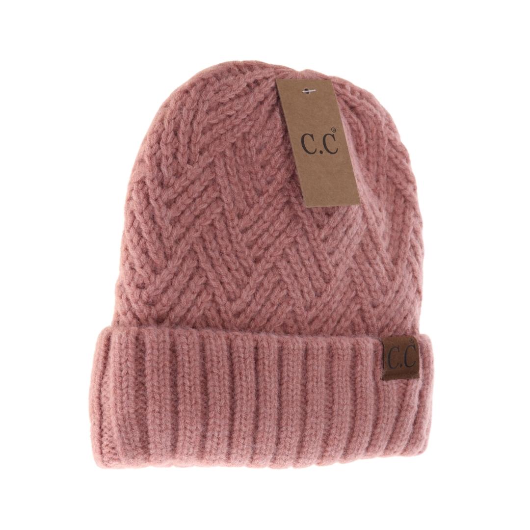 Fuzzy Lined Crisscross Knit C.C Beanie HAT4000