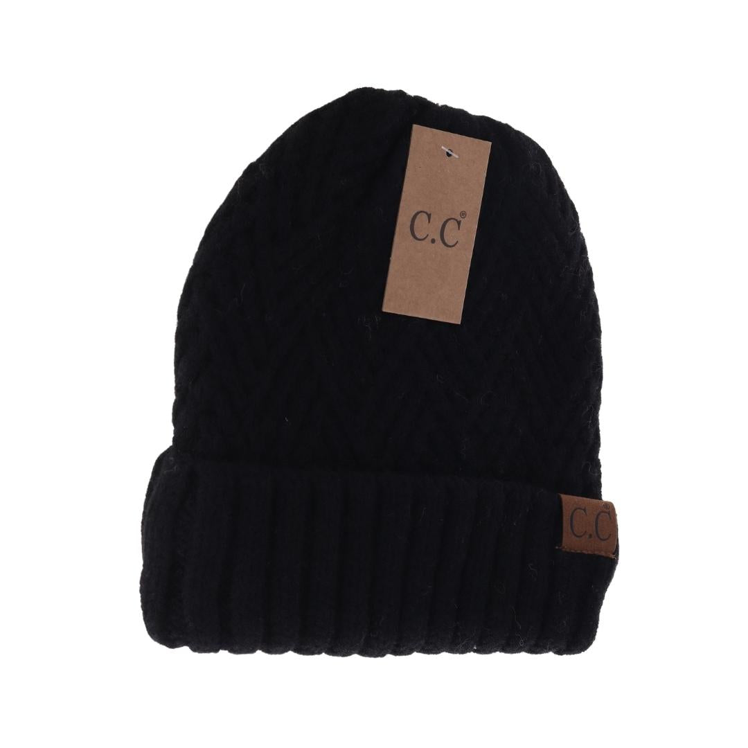 Fuzzy Lined Crisscross Knit C.C Beanie HAT4000