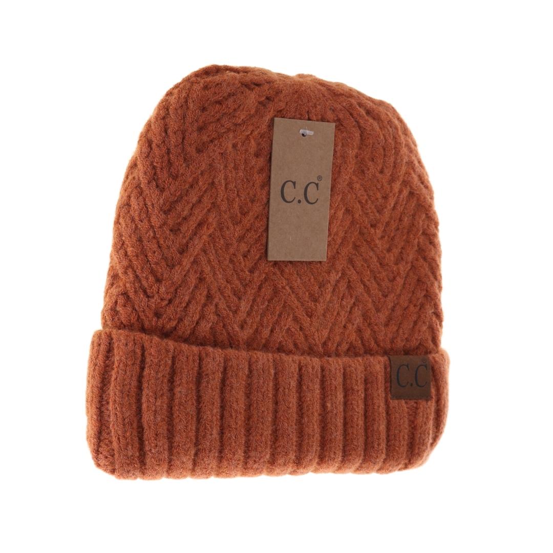 Fuzzy Lined Crisscross Knit C.C Beanie HAT4000