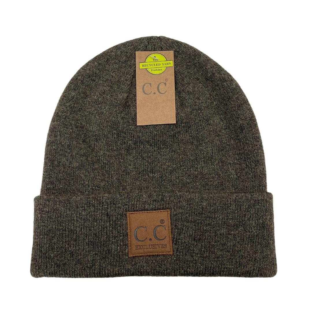 Unisex Soft Ribbed Leather Patch C.C. Beanie HTM9021