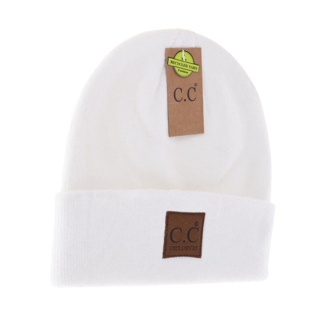 Unisex Soft Ribbed Leather Patch C.C. Beanie HTM9021