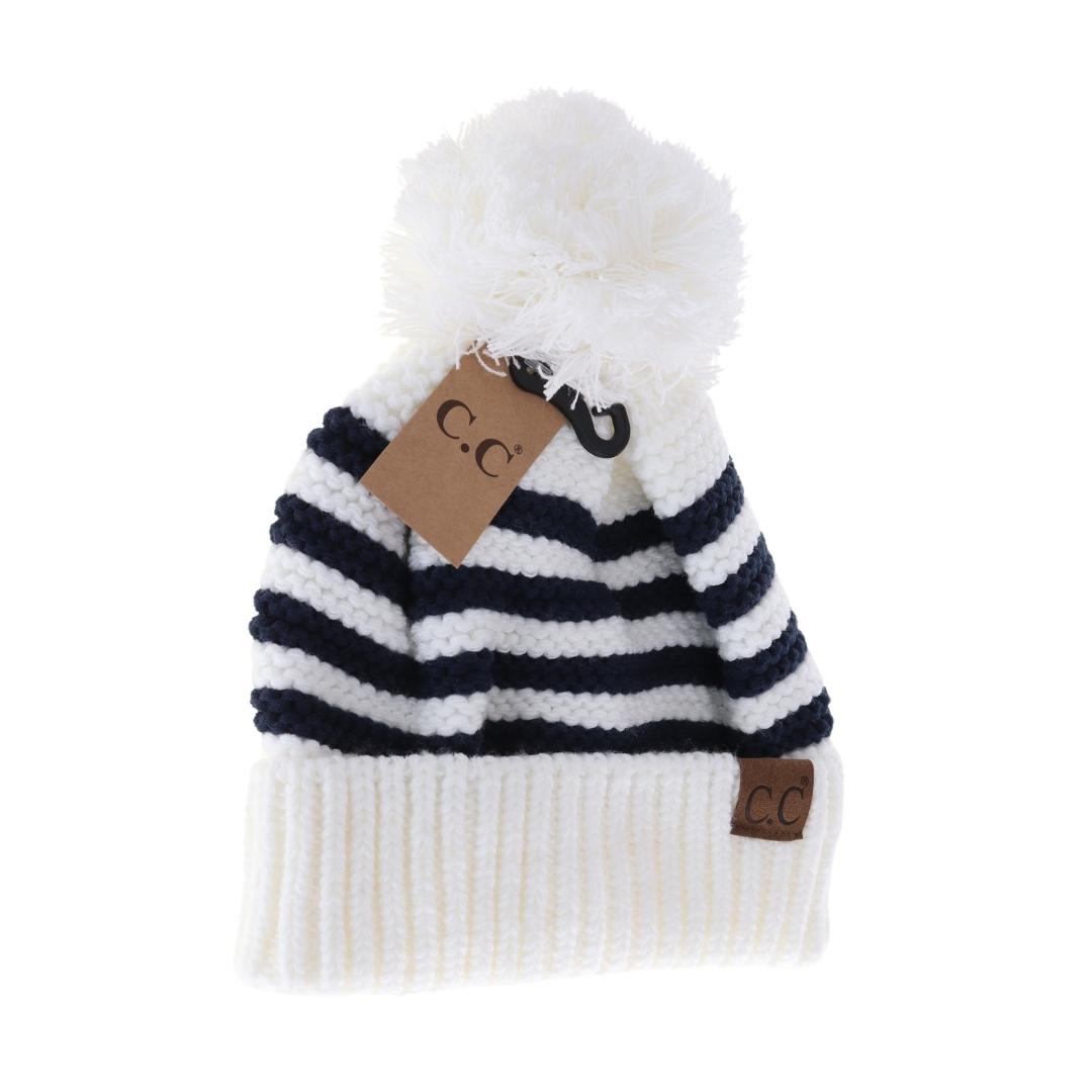 Knit Pom Striped C.C Beanie YJ1008