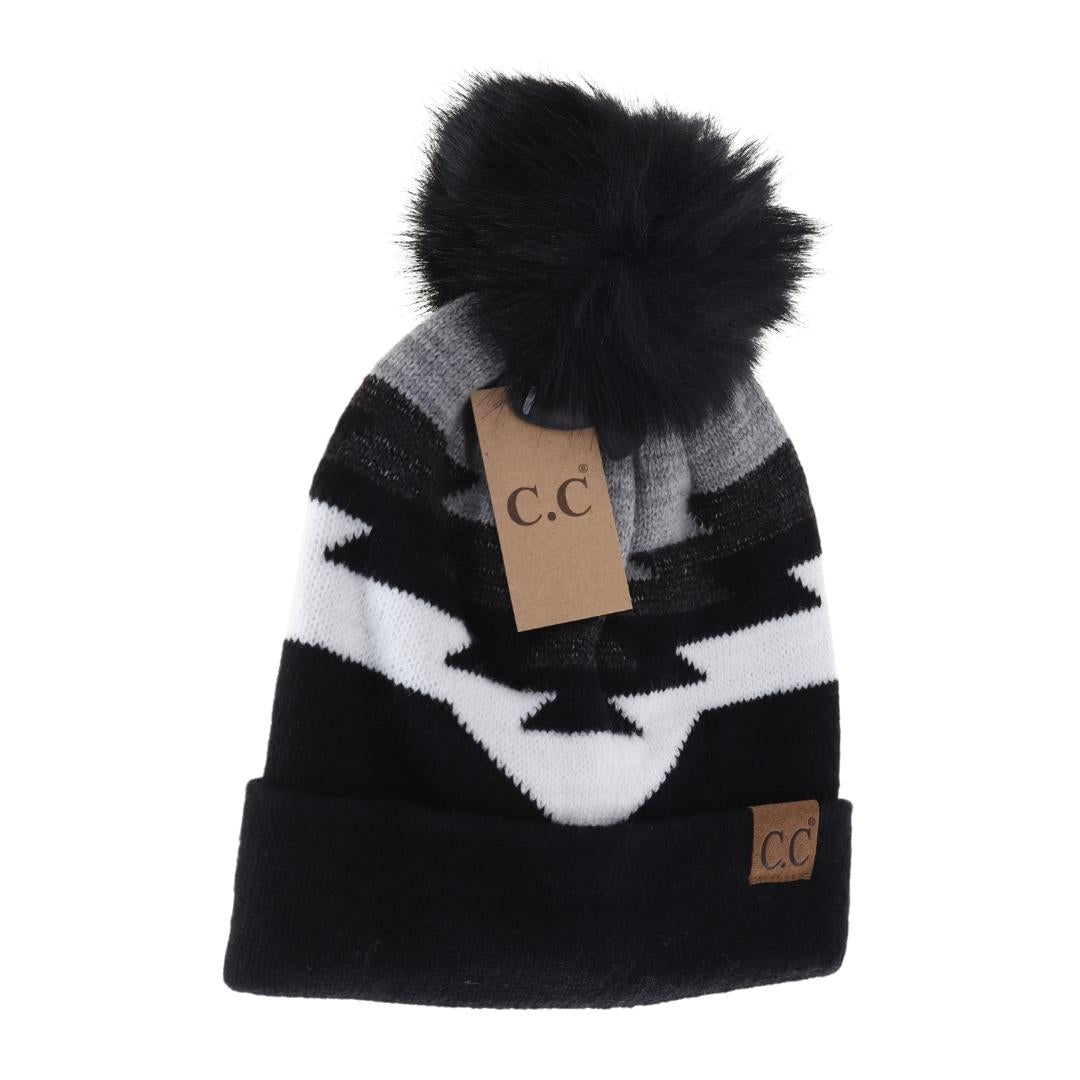 Aztec Natural Faux Fur Pom C.C Beanie YJ1000