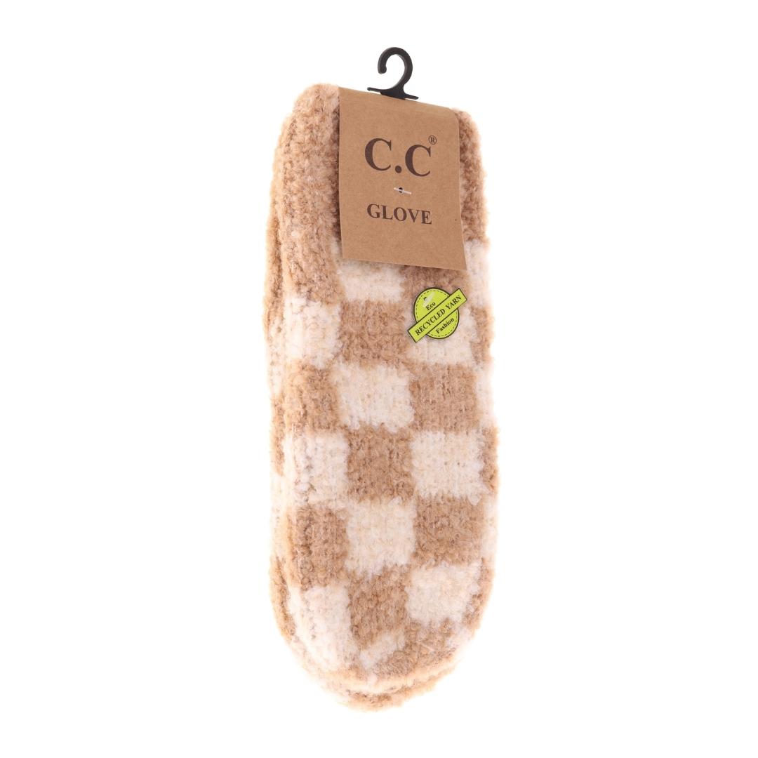 Boucle Checkered Pattern Mittens MT4011