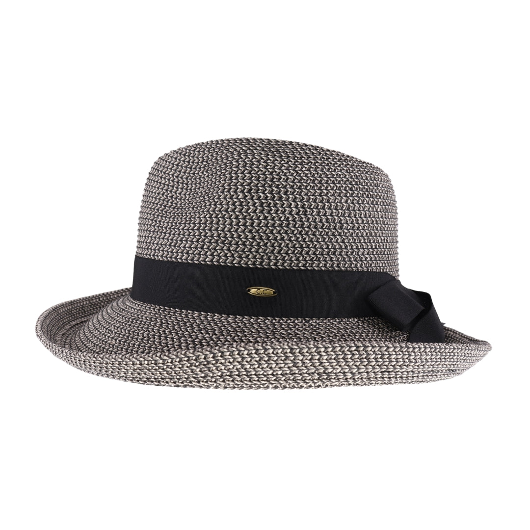 Two-Tone Heathered Bow Trim Rolled C.C Panama Hat STH10