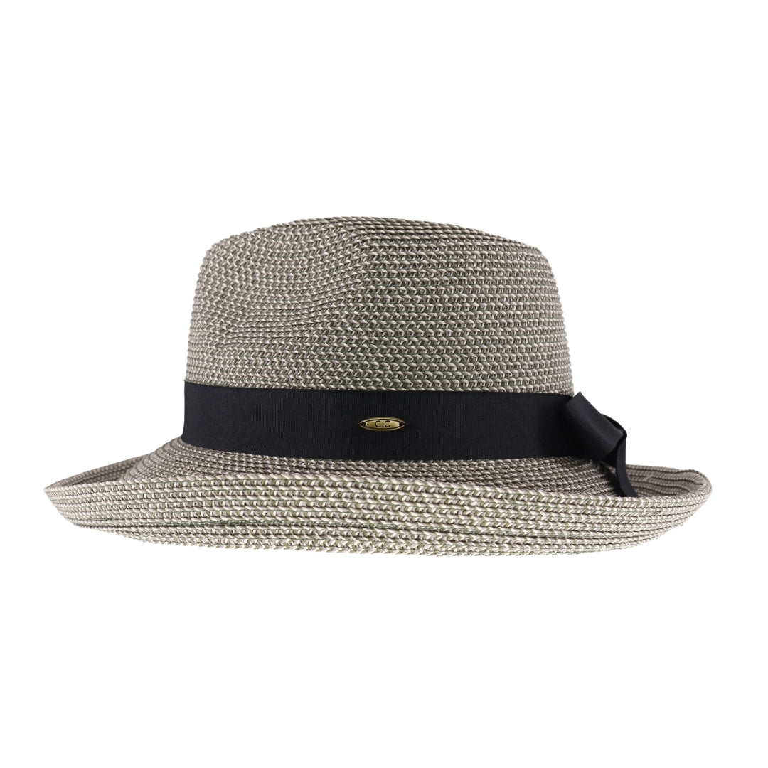 Two-Tone Heathered Bow Trim Rolled C.C Panama Hat STH10