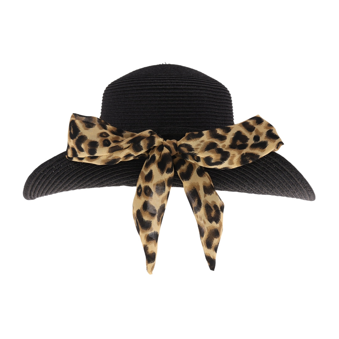 Leopard Print Ribbon Trim Rolled C.C Sun Hat STH13