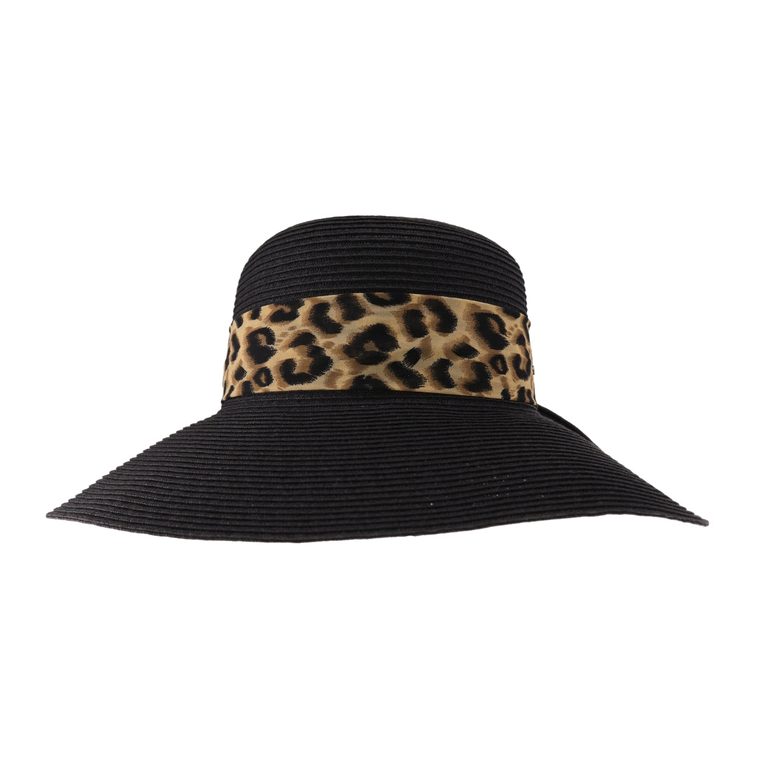 Leopard Print Ribbon Trim Rolled C.C Sun Hat STH13