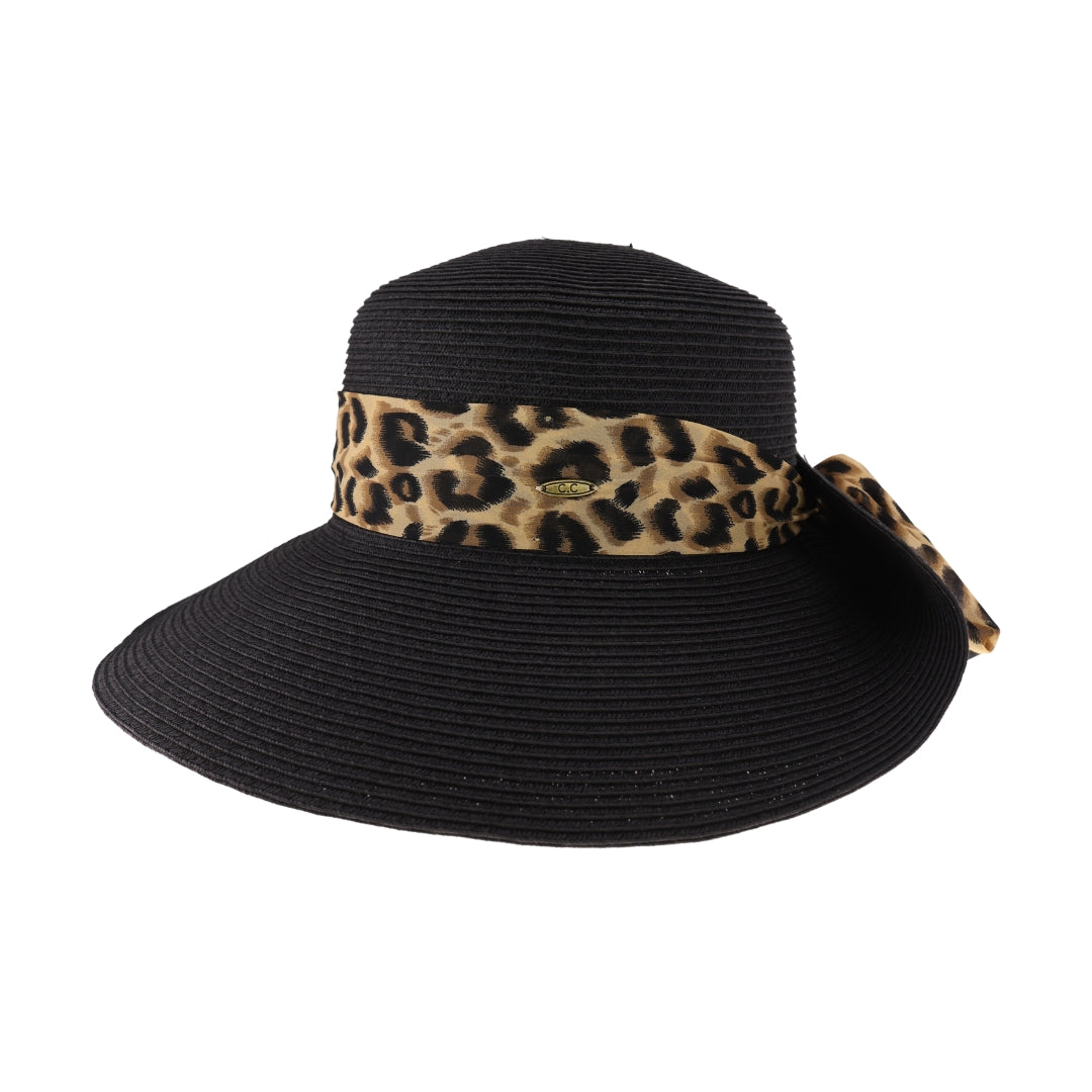 Leopard Print Ribbon Trim Rolled C.C Sun Hat STH13