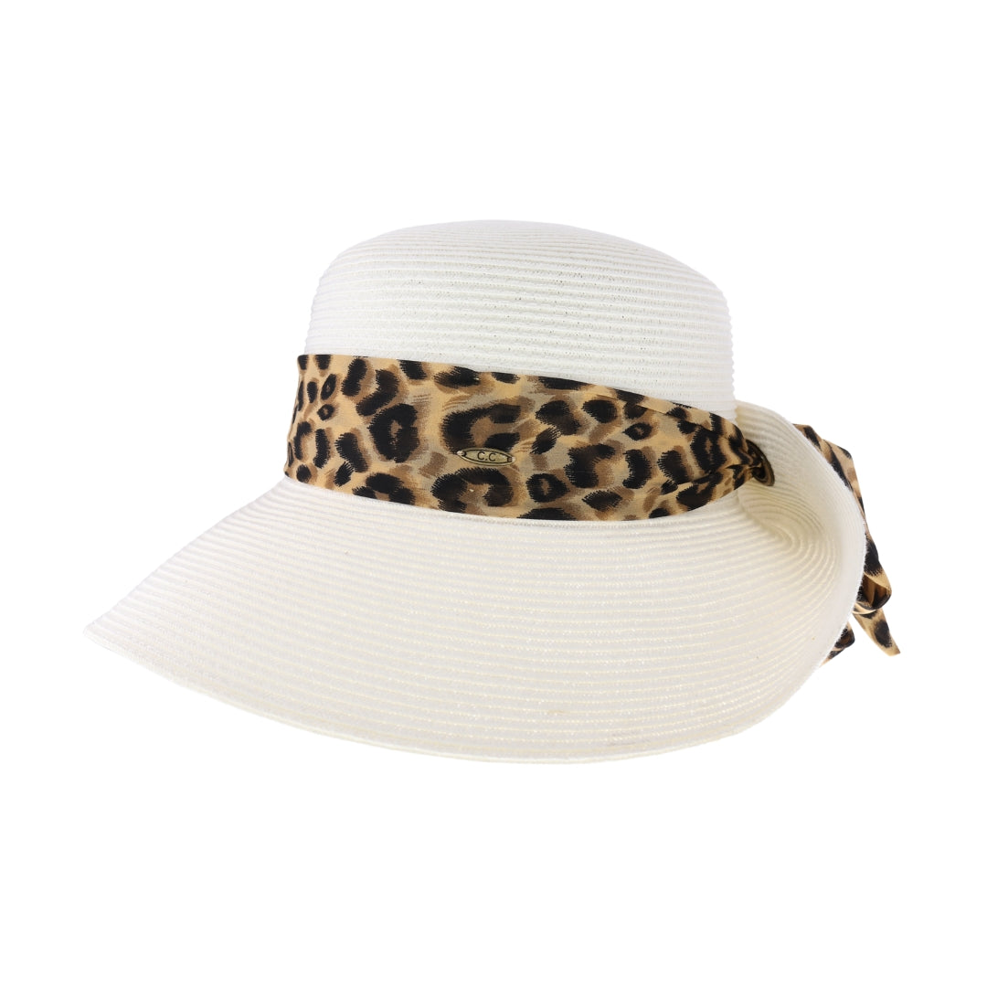 Leopard Print Ribbon Trim Rolled C.C Sun Hat STH13