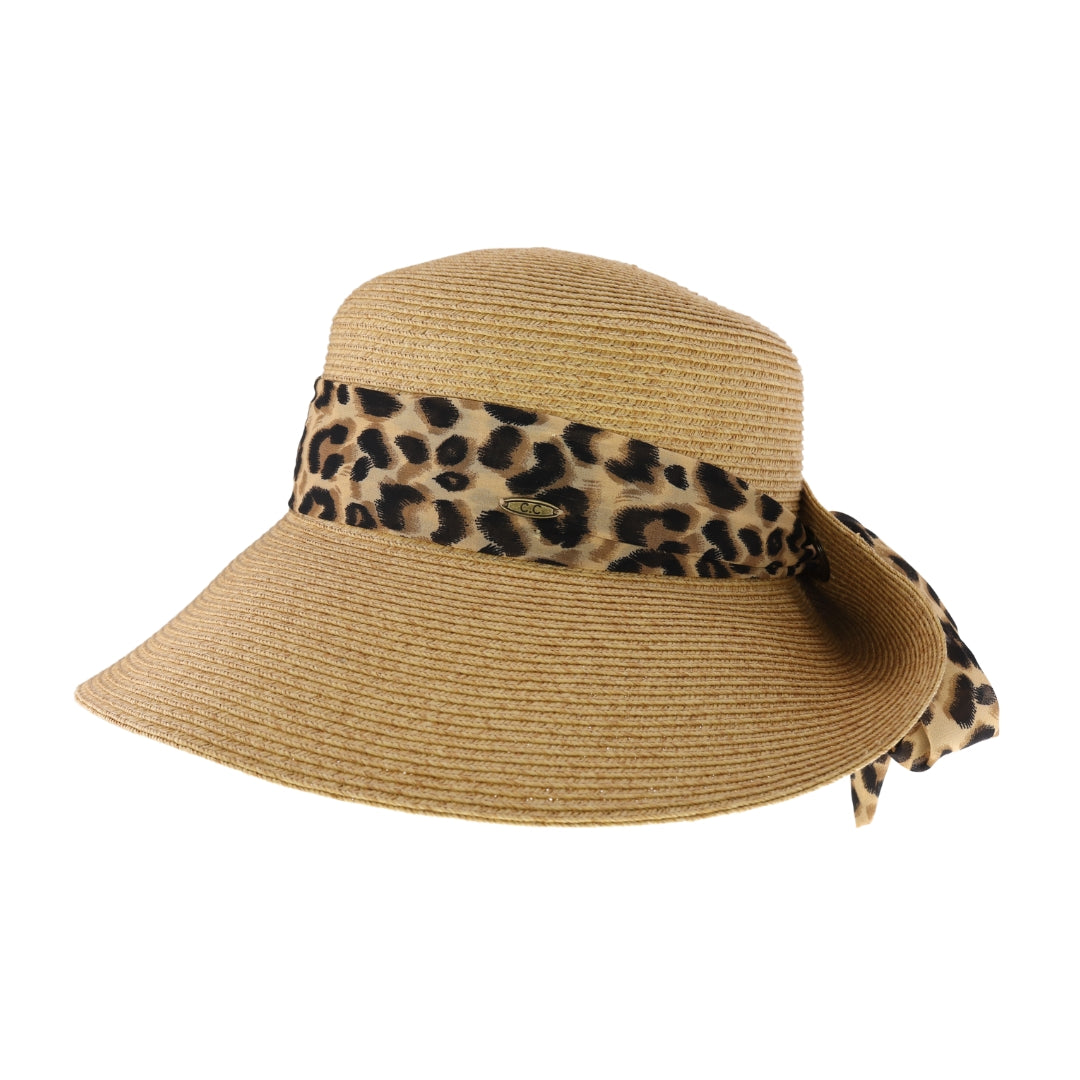 Leopard Print Ribbon Trim Rolled C.C Sun Hat STH13