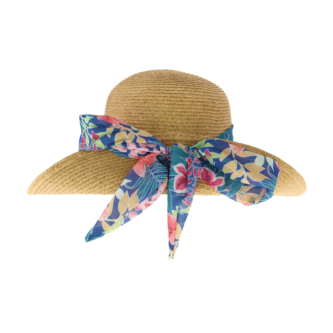 Tropical Print Ribbon Trim Rolled C.C Sun Hat STH14