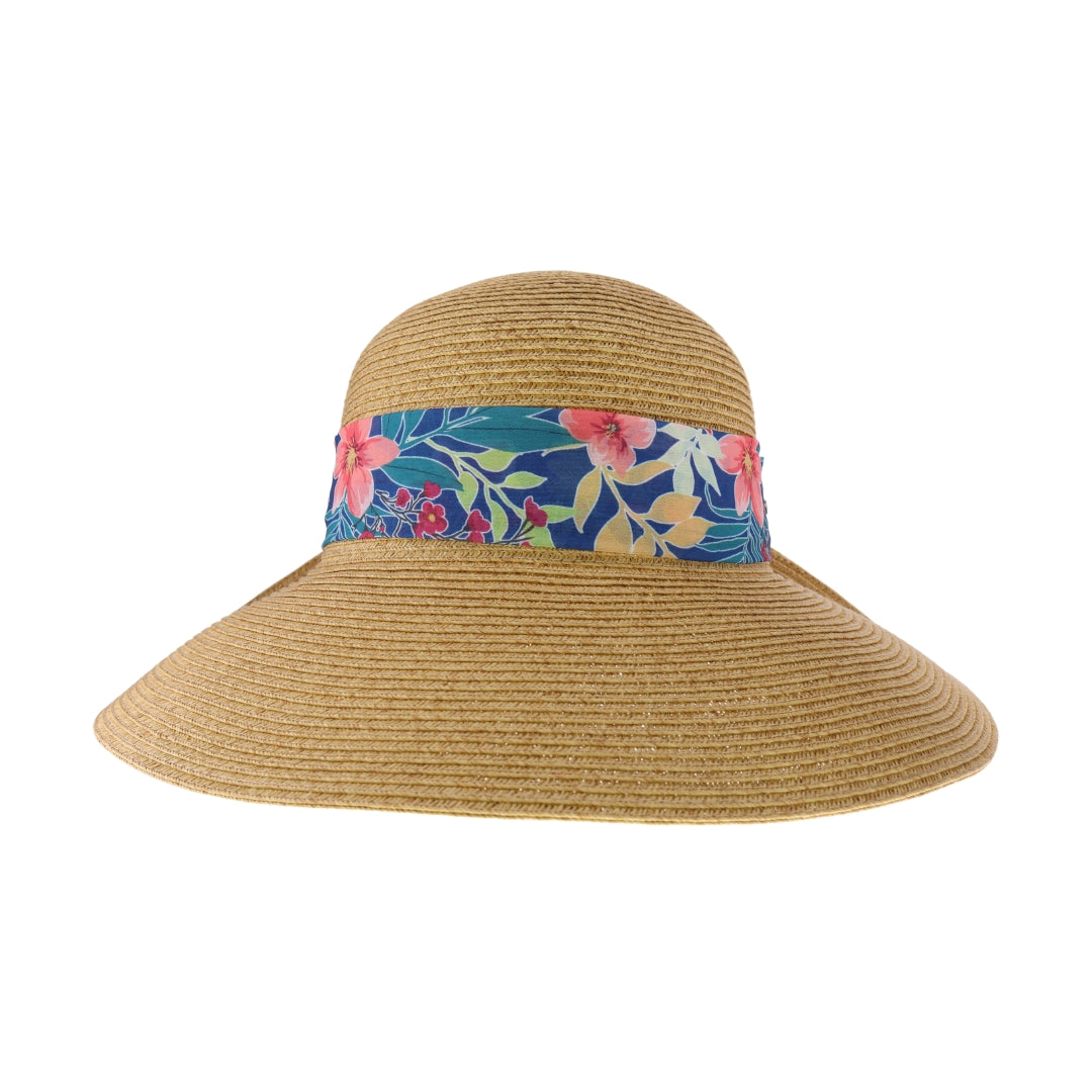 Tropical Print Ribbon Trim Rolled C.C Sun Hat STH14