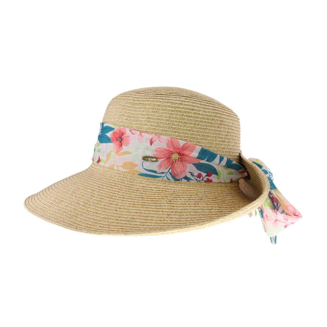 Tropical Print Ribbon Trim Rolled C.C Sun Hat STH14