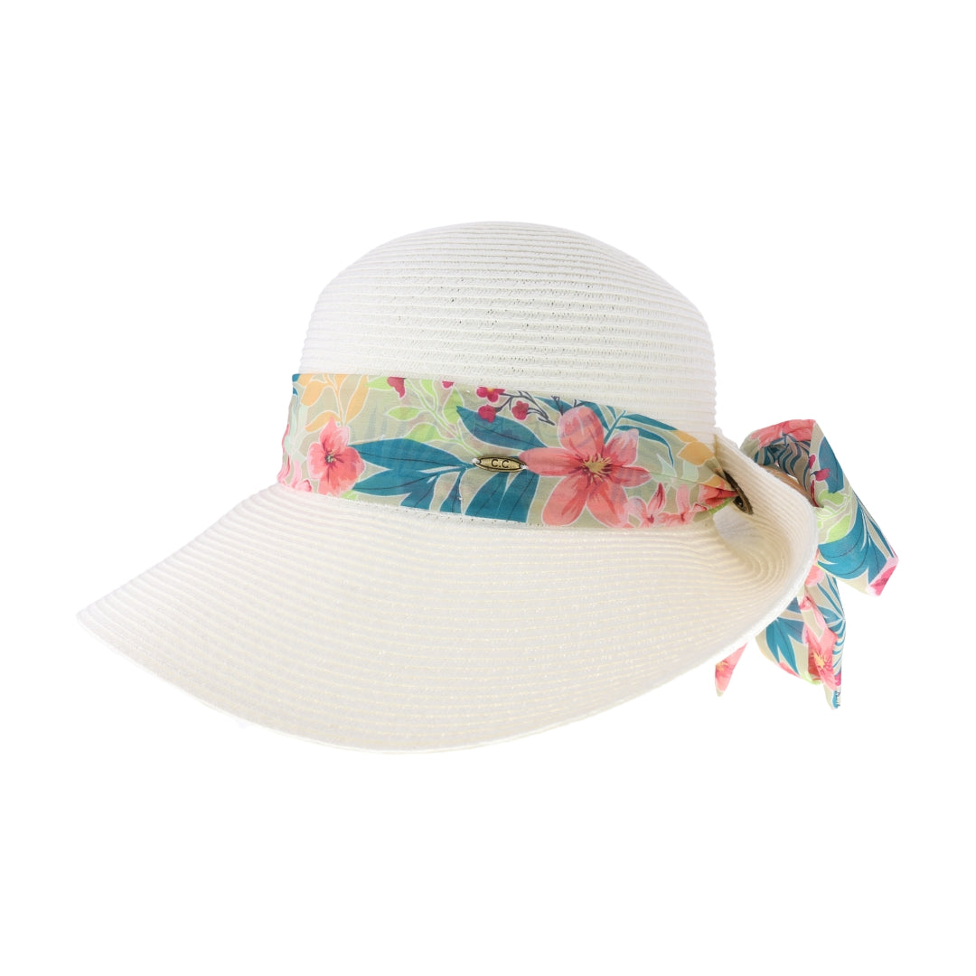 Tropical Print Ribbon Trim Rolled C.C Sun Hat STH14