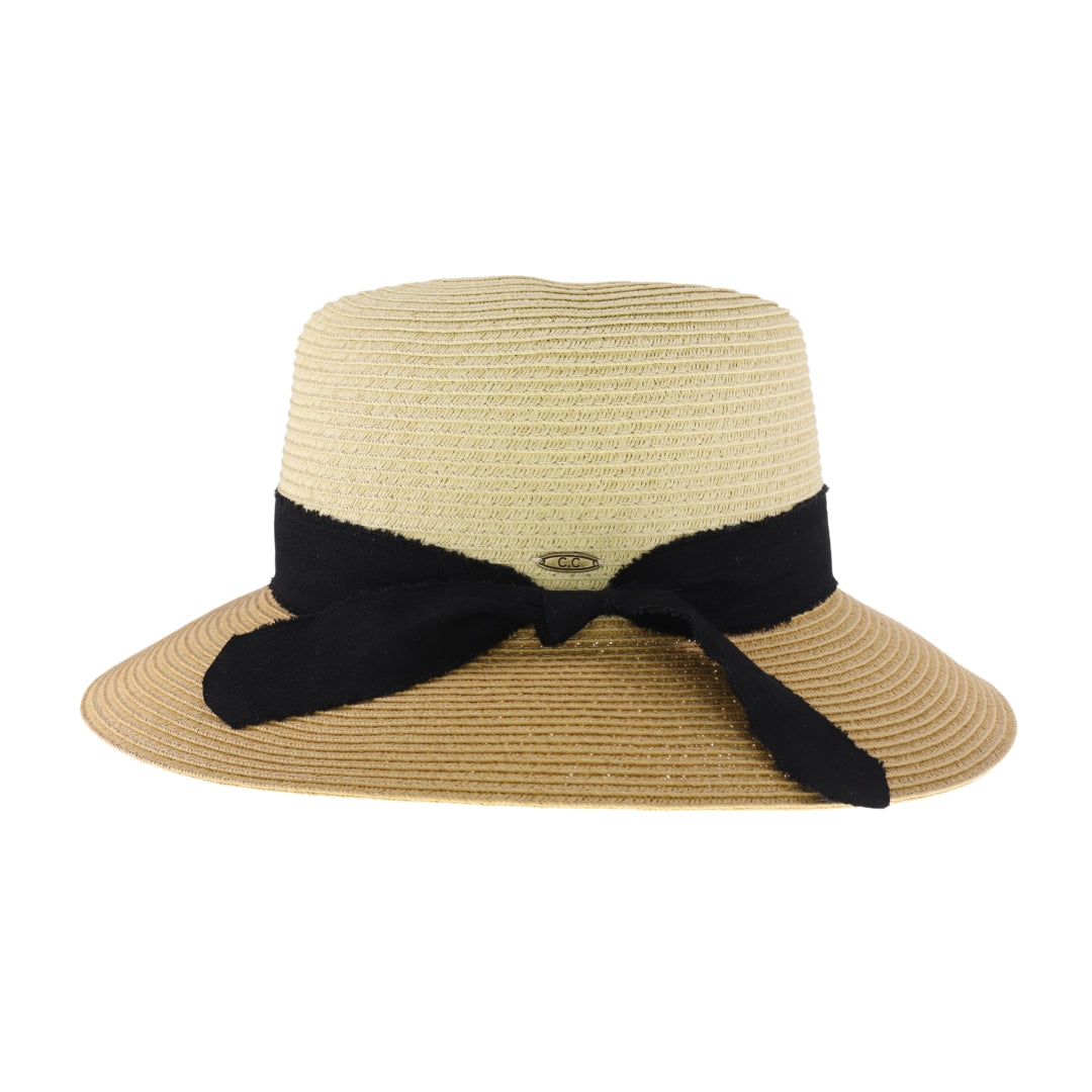 Frayed Bow Trim C.C Panama Hat STH16