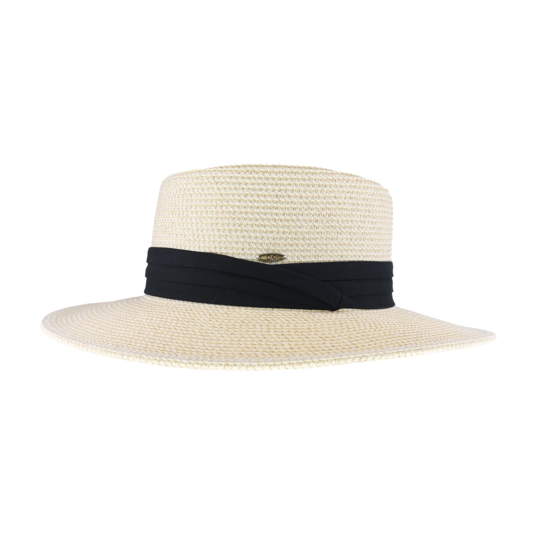 Pleated Trim Wide Brim C.C Boater Hat STH07