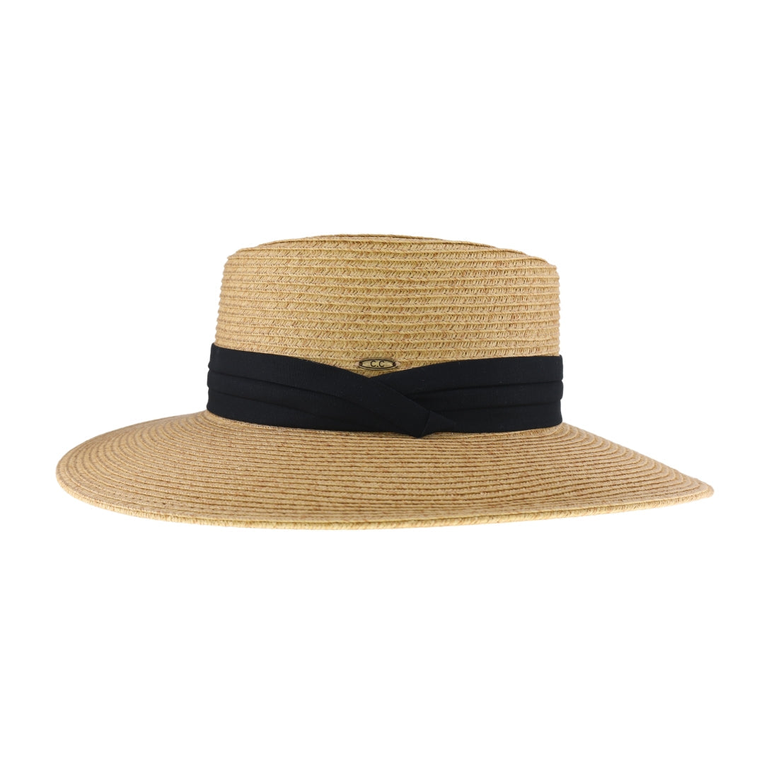 Pleated Trim Wide Brim C.C Boater Hat STH07