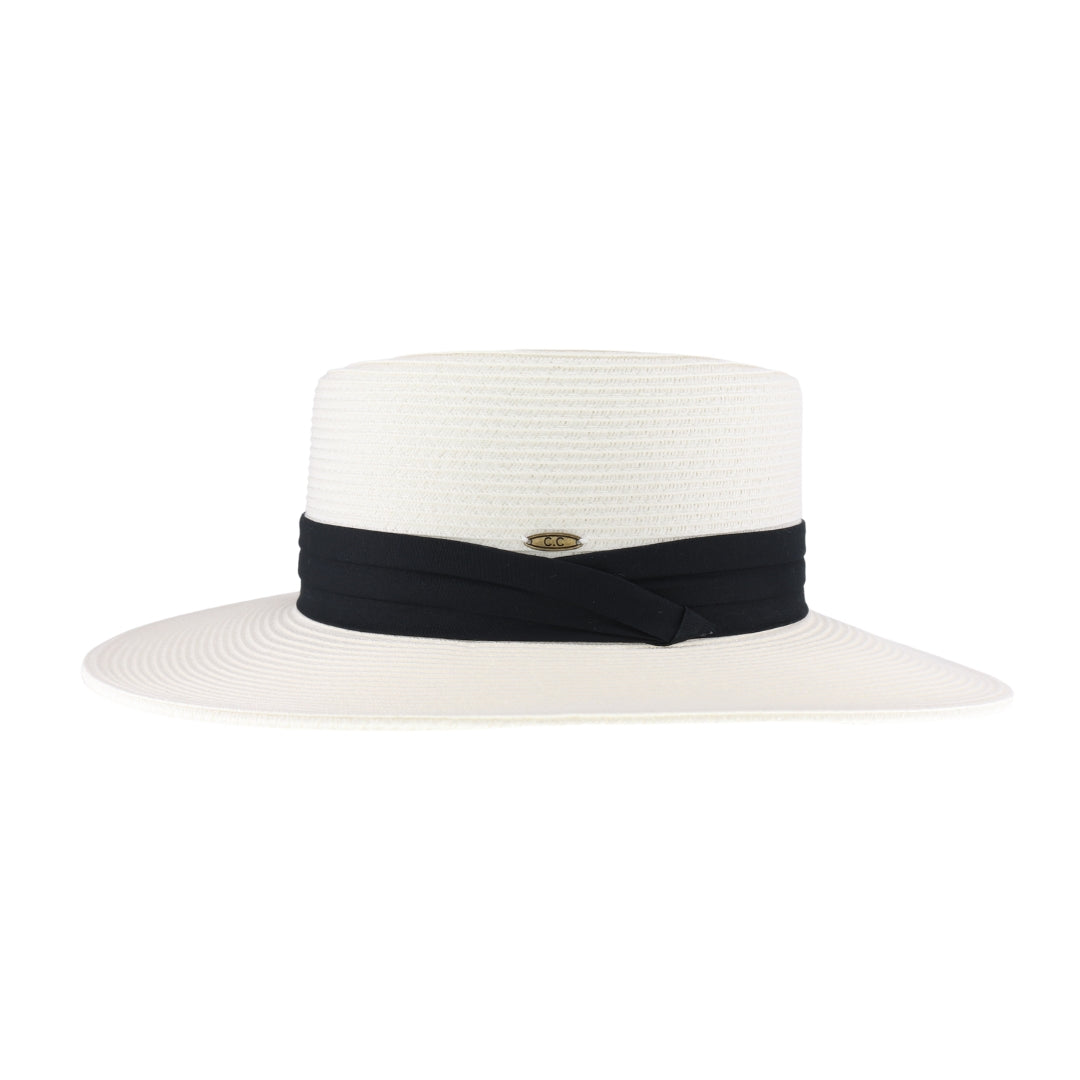 Pleated Trim Wide Brim C.C Boater Hat STH07