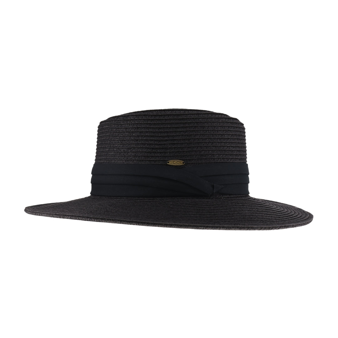 Pleated Trim Wide Brim C.C Boater Hat STH07