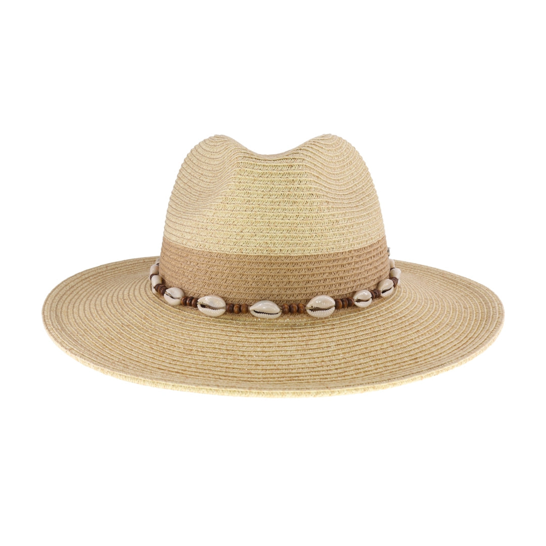 Two-Tone Shell & Wood Bead Trim C.C Panama Hat STH02