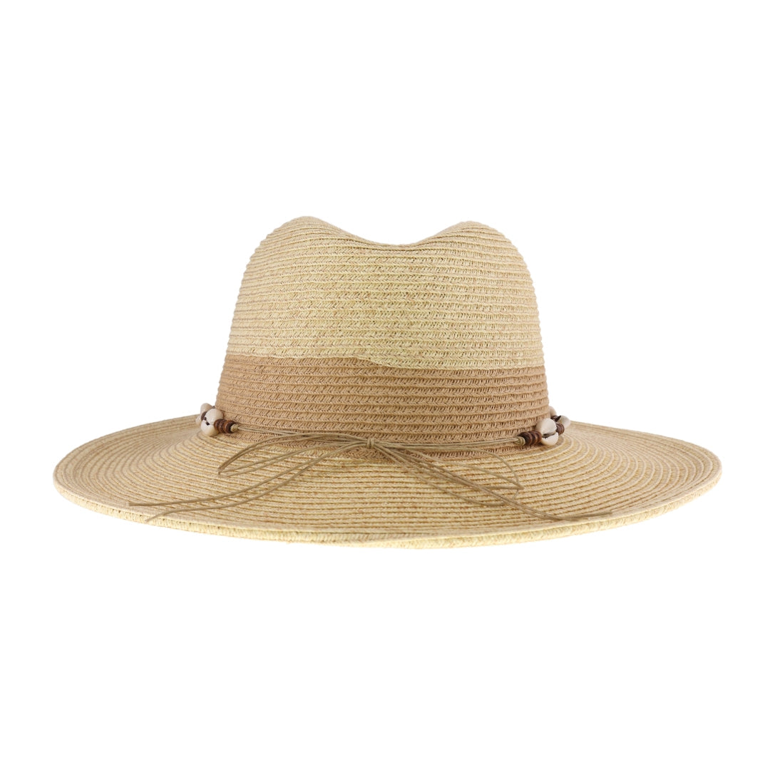 Two-Tone Shell & Wood Bead Trim C.C Panama Hat STH02