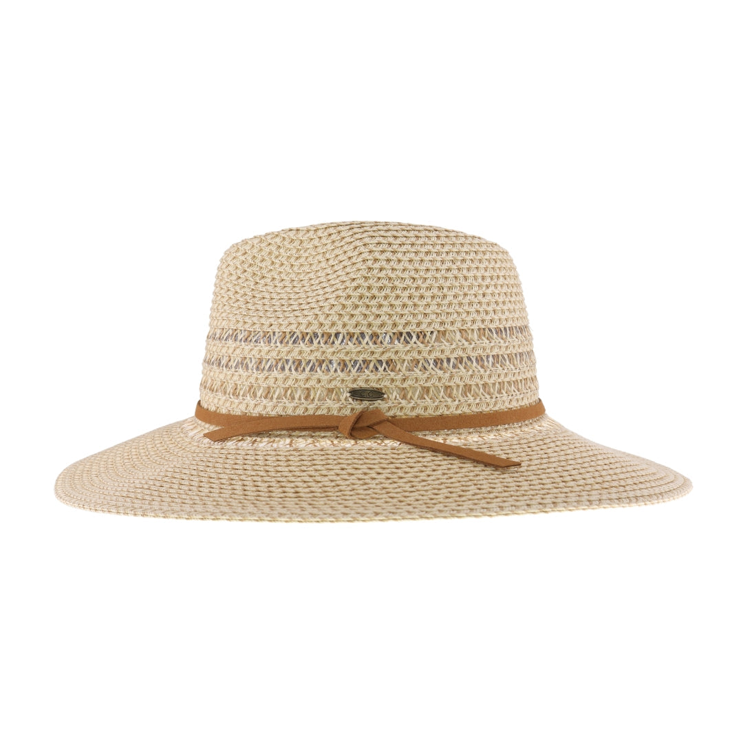 Two-tone Heathered Suede Trim C.C Panama Hat STC01