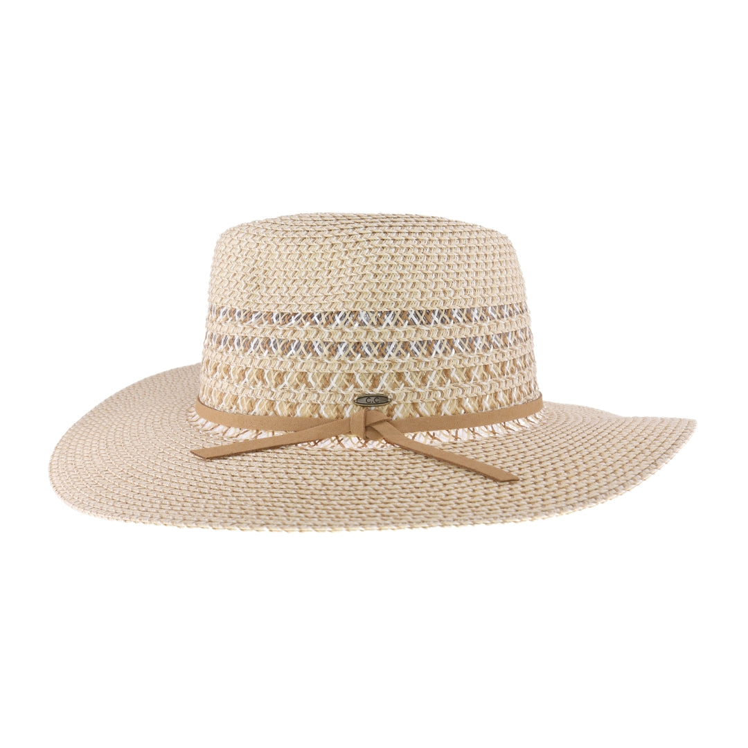 Two-tone Heathered Suede Trim C.C Panama Hat STC01