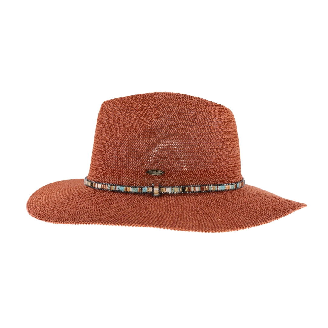 Knit Multi Thread Rhinestone Band Panama Hat KP014