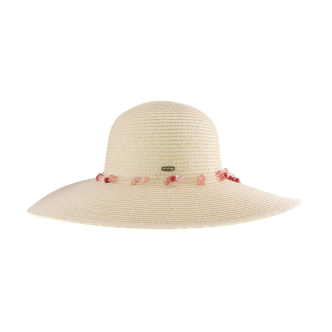 Gem Adorned Straw Wide Brim C.C Panama Hat STI01