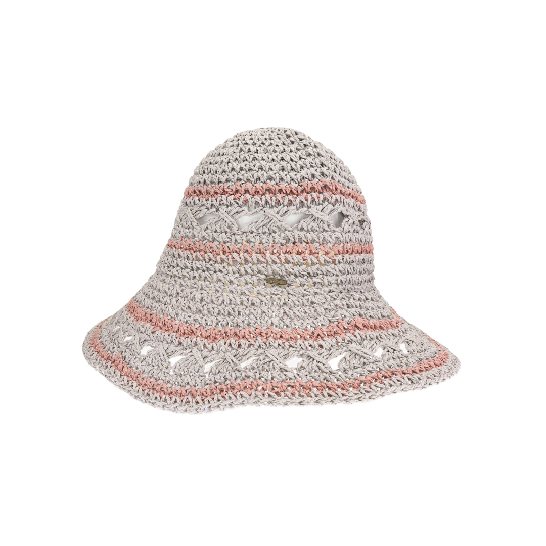 Open Weave Paper Straw Hand Crochet C.C Bucket Hat ST4259