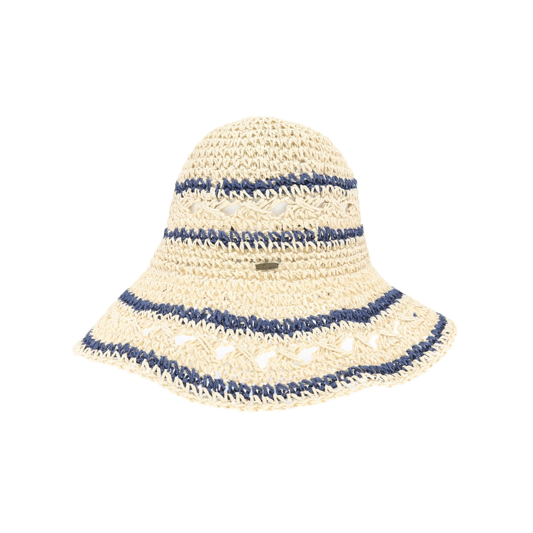 Open Weave Paper Straw Hand Crochet C.C Bucket Hat ST4259