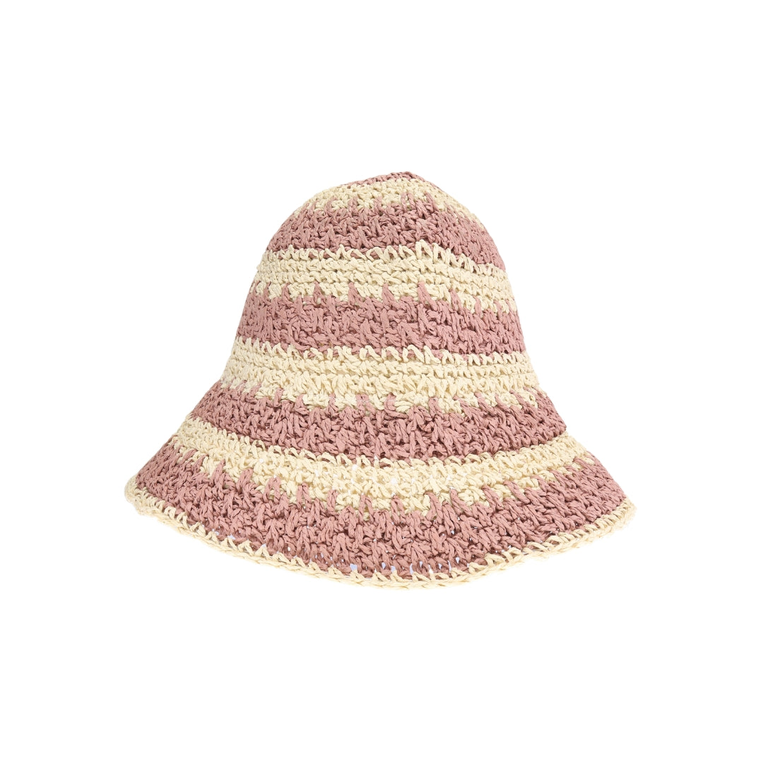 Broad Striped Paper Straw Hand Crochet C.C Bucket Hat ST4245