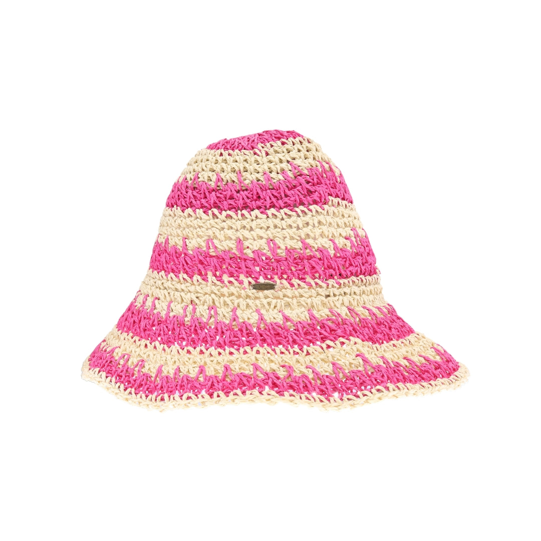 Broad Striped Paper Straw Hand Crochet C.C Bucket Hat ST4245