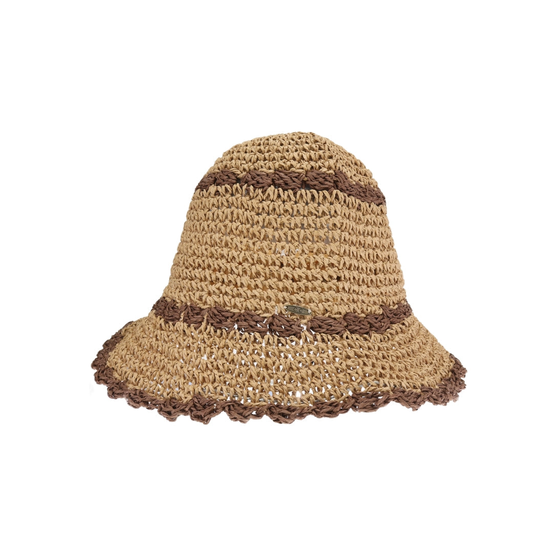 Scalloped Edge Paper Straw Hand Crochet C.C Bucket Hat ST4257