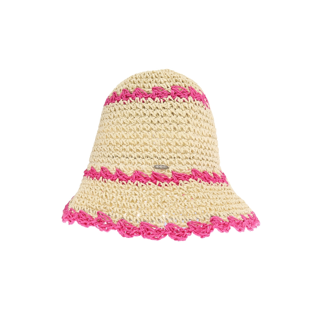 Scalloped Edge Paper Straw Hand Crochet C.C Bucket Hat ST4257