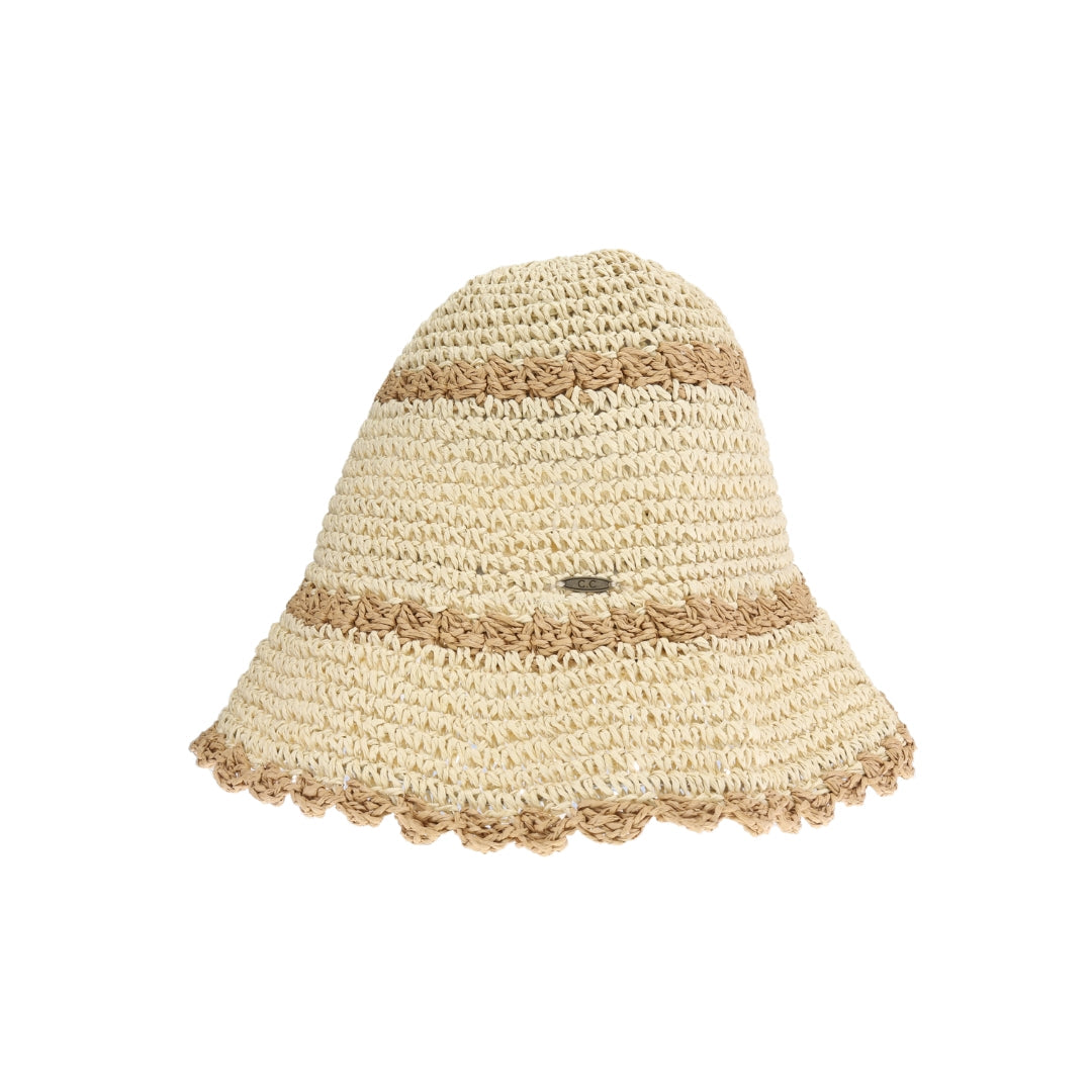 Scalloped Edge Paper Straw Hand Crochet C.C Bucket Hat ST4257