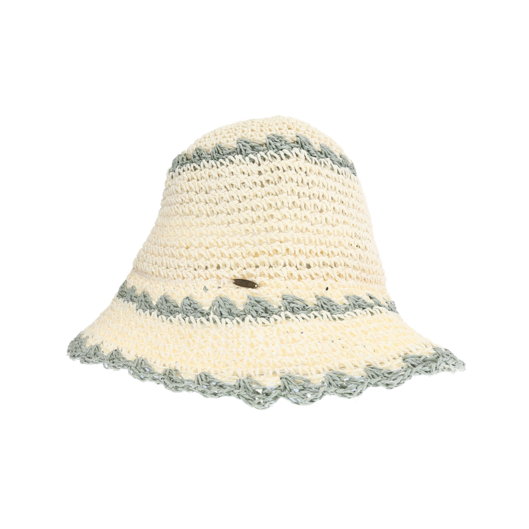 Scalloped Edge Paper Straw Hand Crochet C.C Bucket Hat ST4257