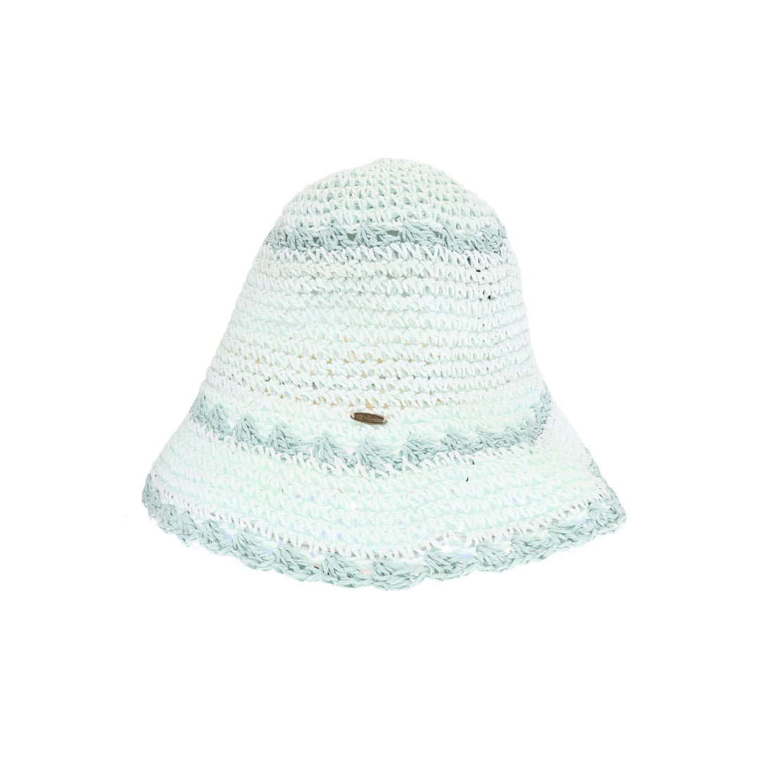 Scalloped Edge Paper Straw Hand Crochet C.C Bucket Hat ST4257