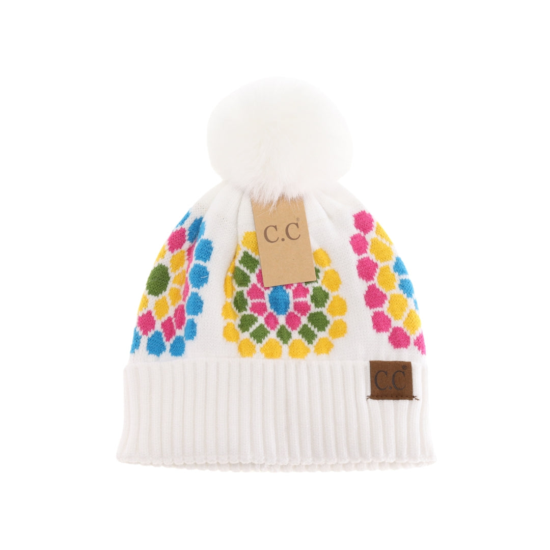 Flower Pattern Pom C.C Beanie HAT7396