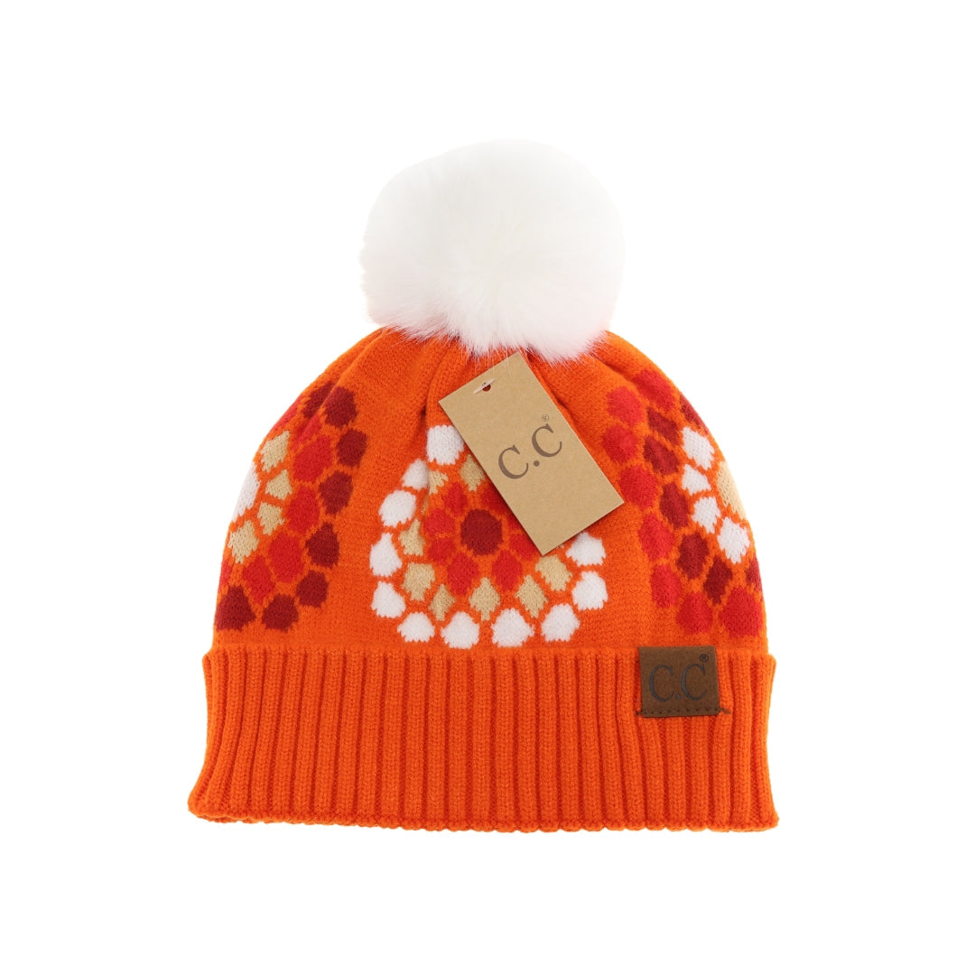 Flower Pattern Pom C.C Beanie HAT7396