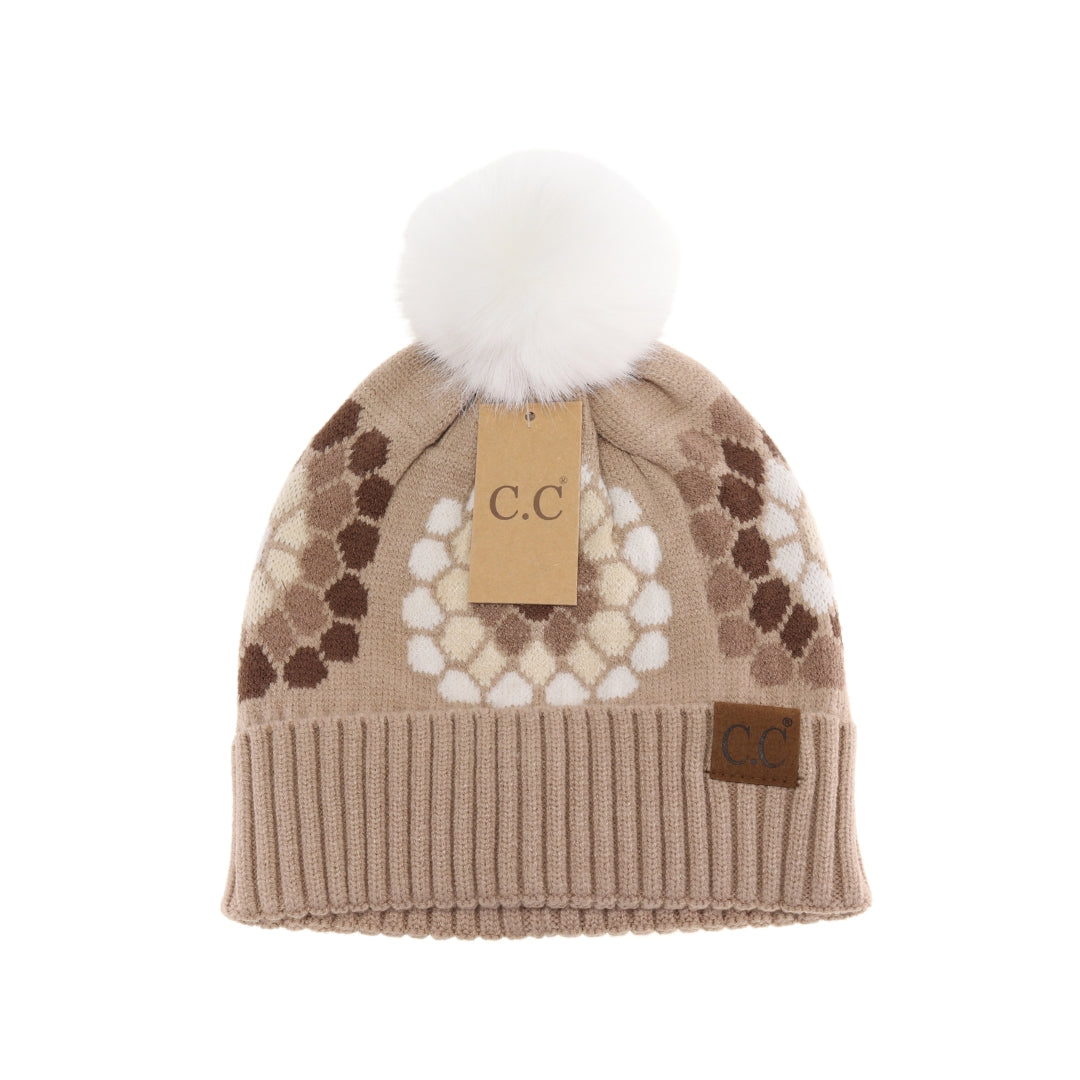 Flower Pattern Pom C.C Beanie HAT7396
