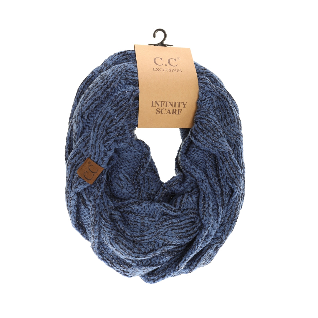 Metallic Cable Knit CC Infinity Scarf SF800MET