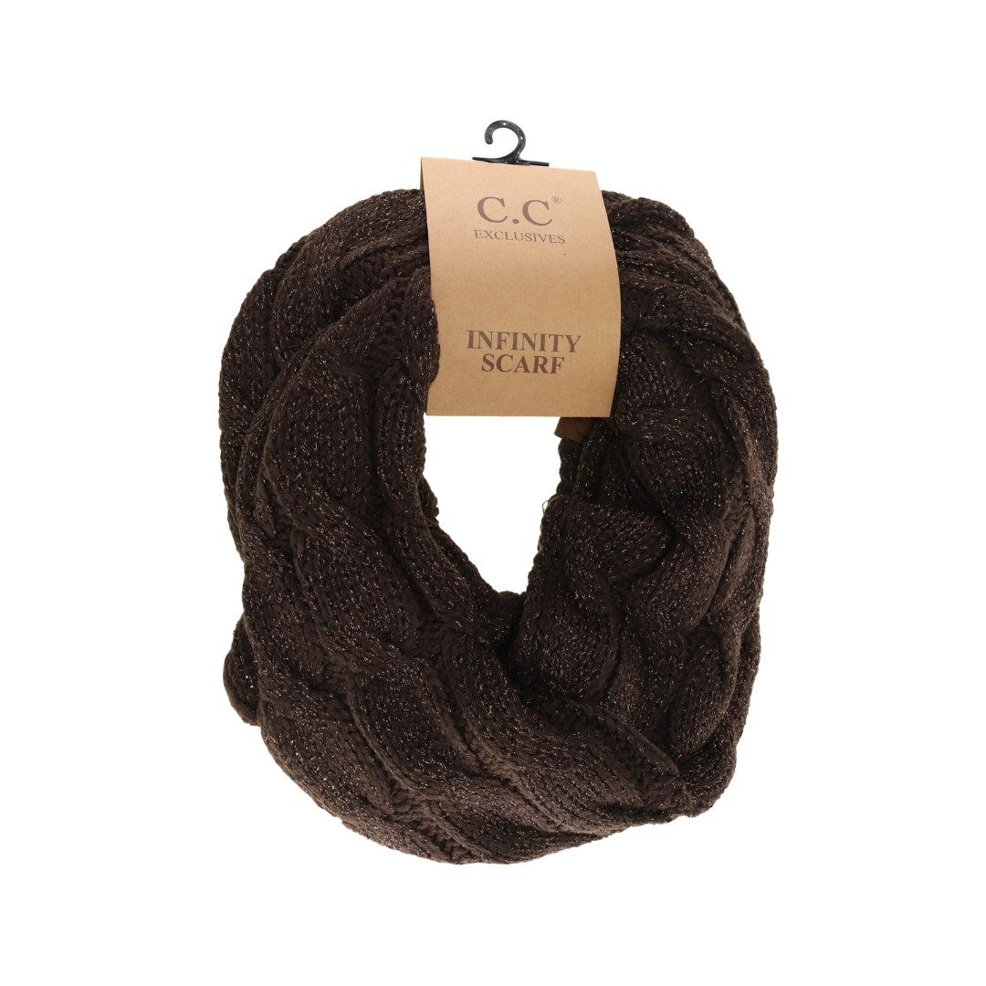 Metallic Cable Knit CC Infinity Scarf SF800MET