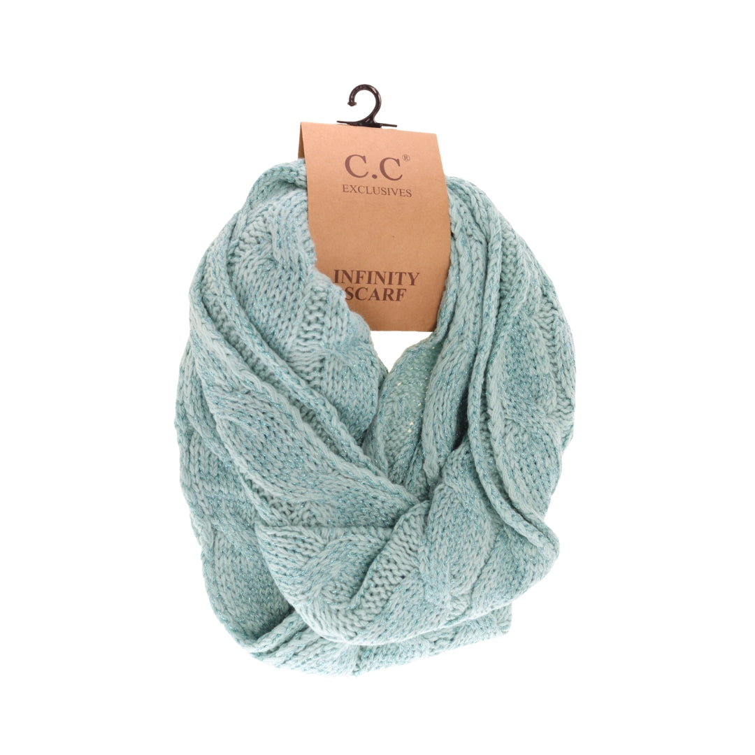 Metallic Cable Knit CC Infinity Scarf SF800MET