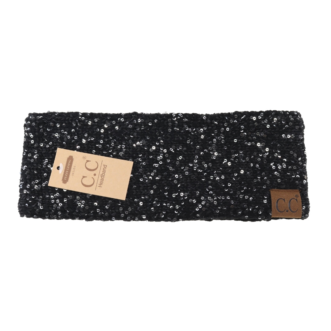 Fuzzy Lined Scatter Sequin Head Wrap HWE0034