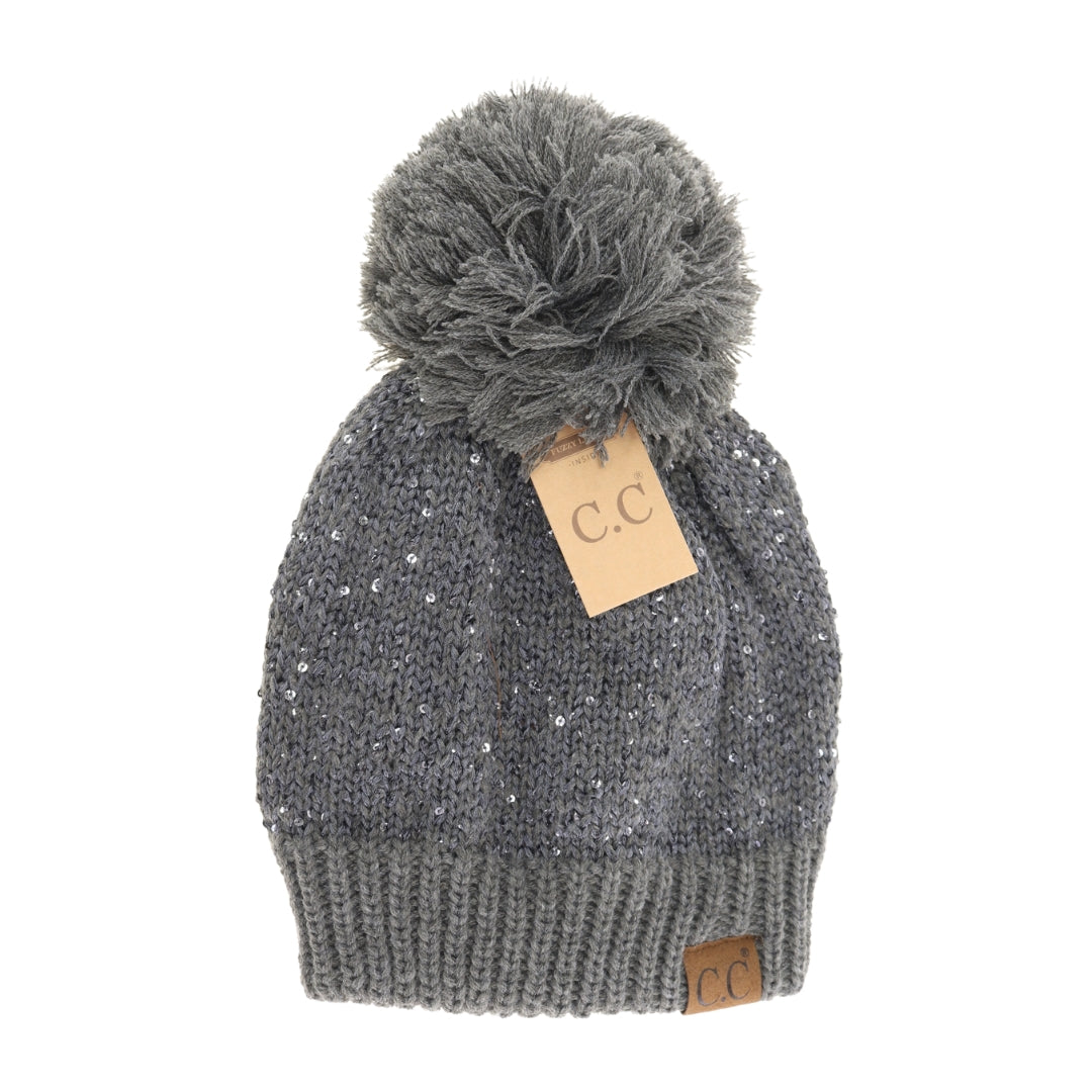 Fuzzy Lined Scatter Sequin Pom C.C Beanie HTE0034