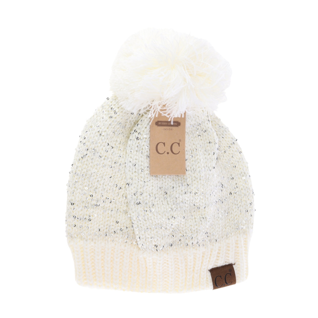 Fuzzy Lined Scatter Sequin Pom C.C Beanie HTE0034