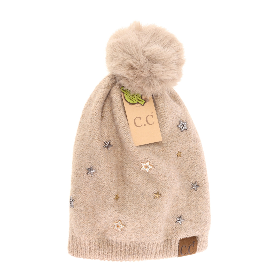 Star Studded Pom C.C Beanie HTE0010