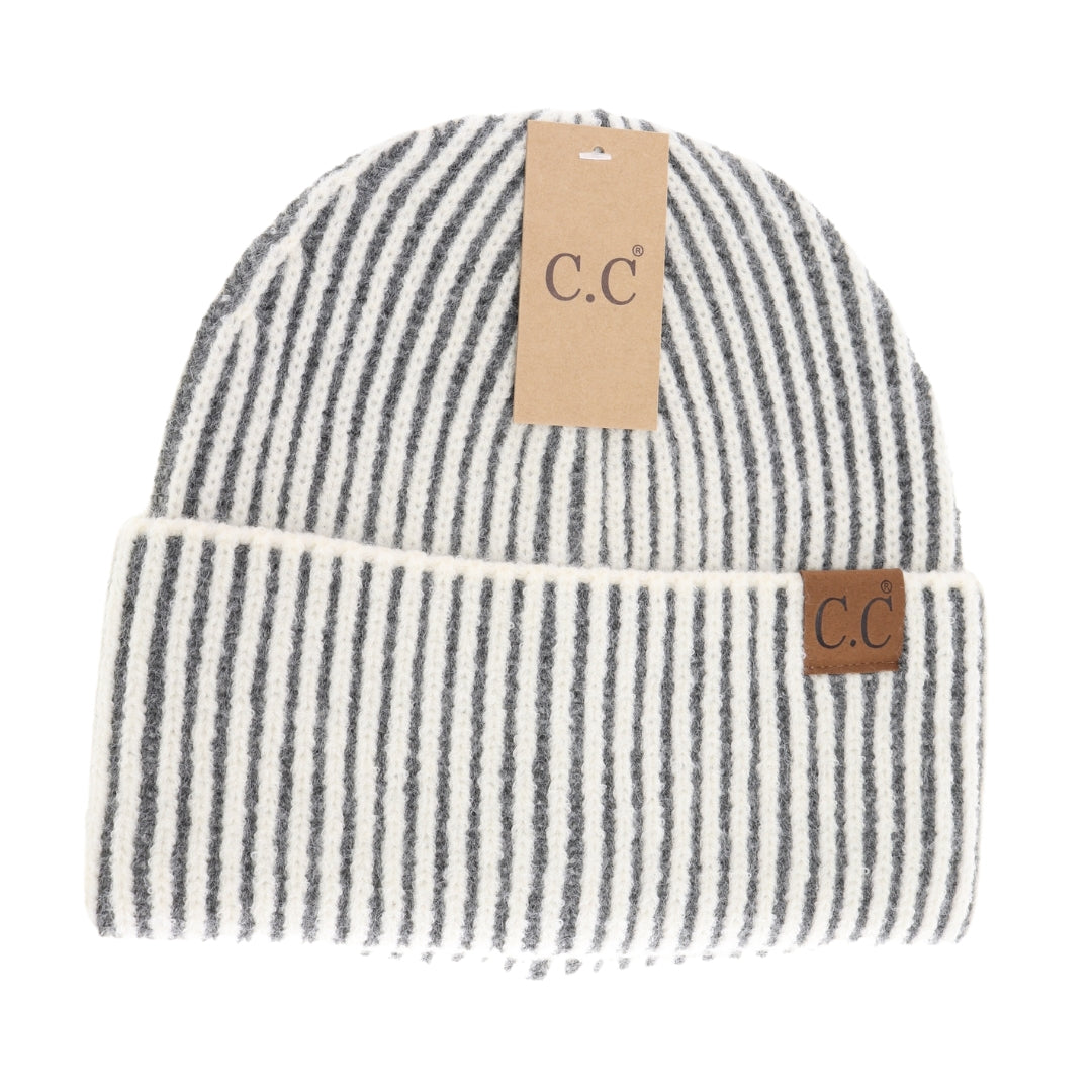 Contrasting Striped Cuff C.C Beanie HTC0043